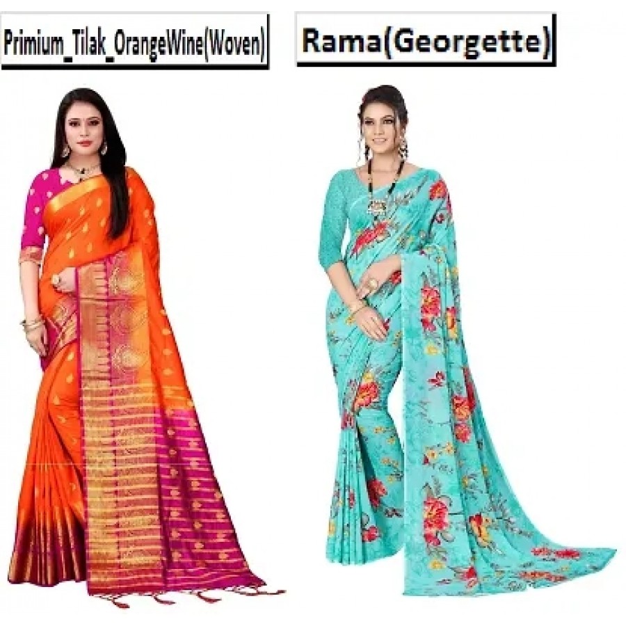 Fancy Women's Georgette Saree with Blouse Piece (Pack Of 2)