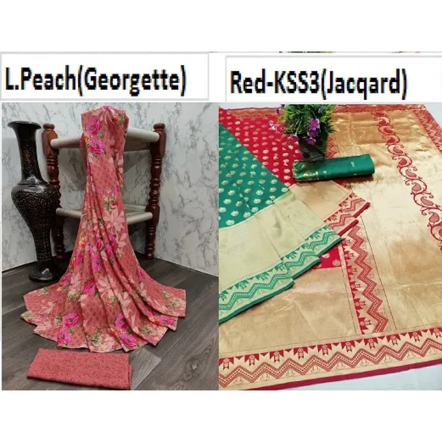 Fancy Women's Georgette Saree with Blouse Piece (Pack Of 2)