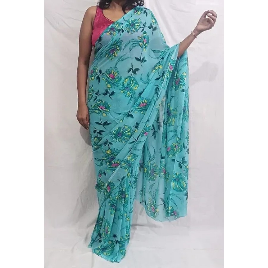 New Trendy Georgette Printed Saree with Blouse piece