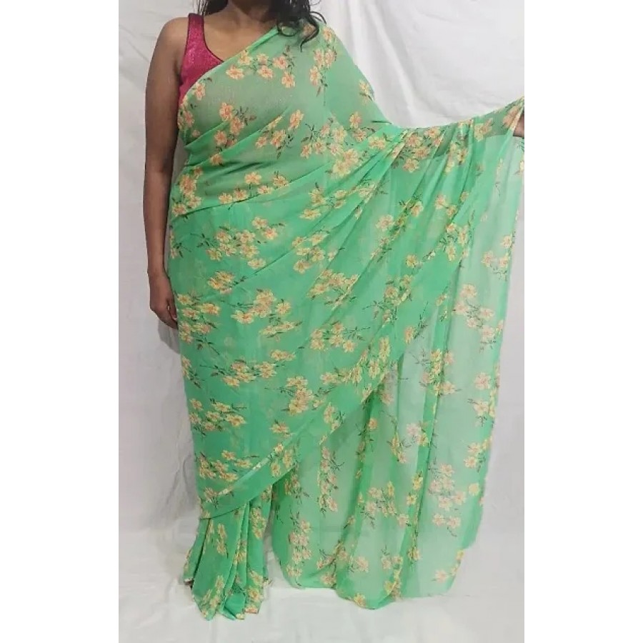 New Trendy Georgette Printed Saree with Blouse piece