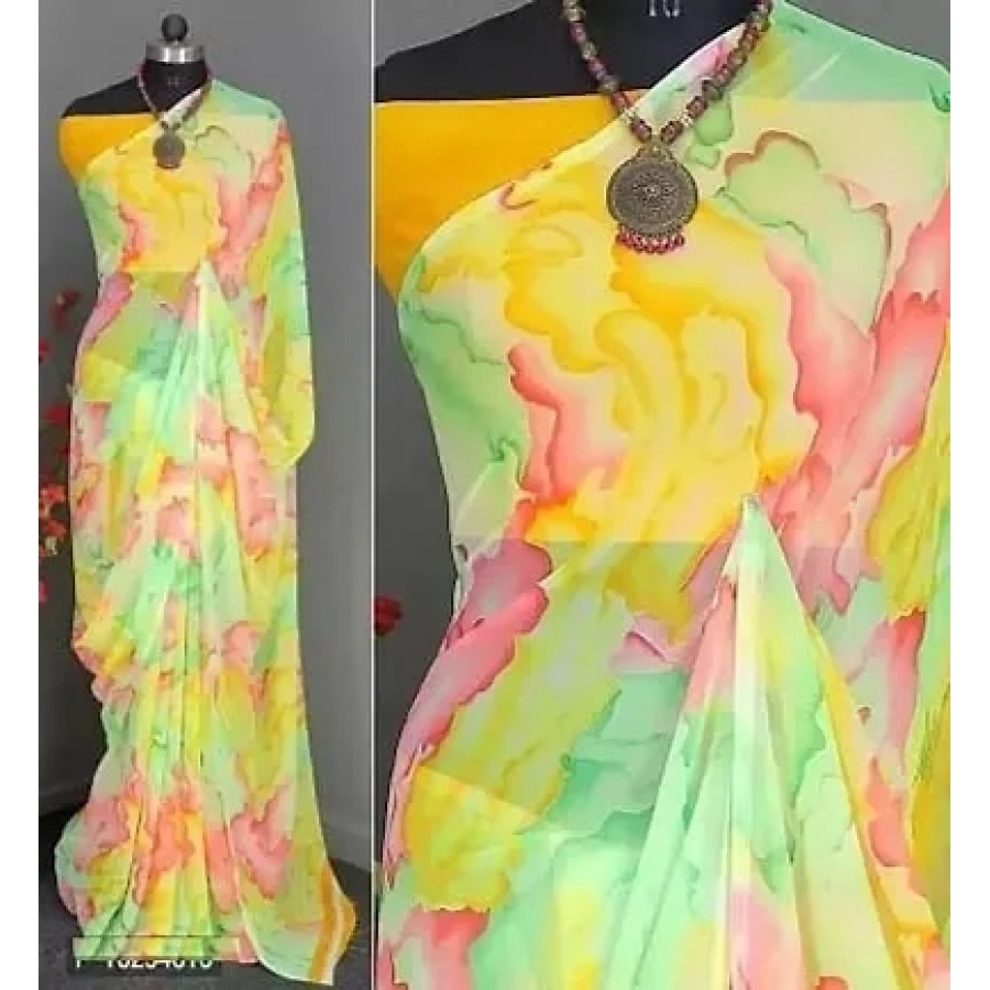 Printed Georgette Renial Saree with Blouse Piece