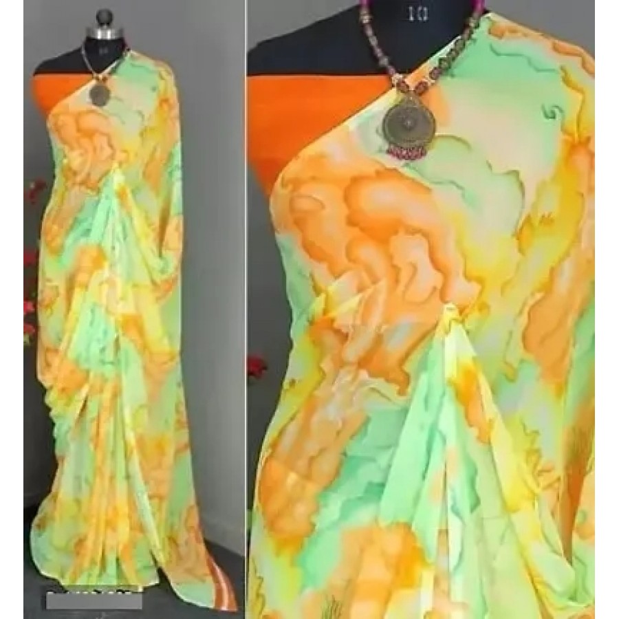 Printed Georgette Renial Saree with Blouse Piece