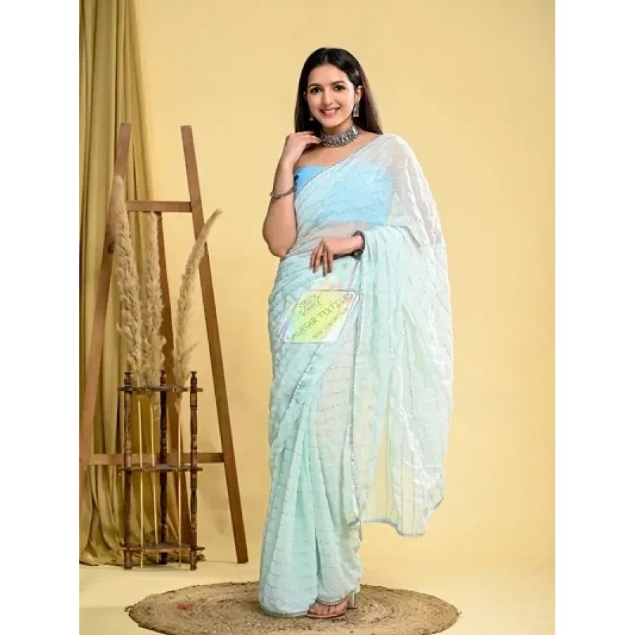 Pure Georgette Partywear Saree With Blouse Piece