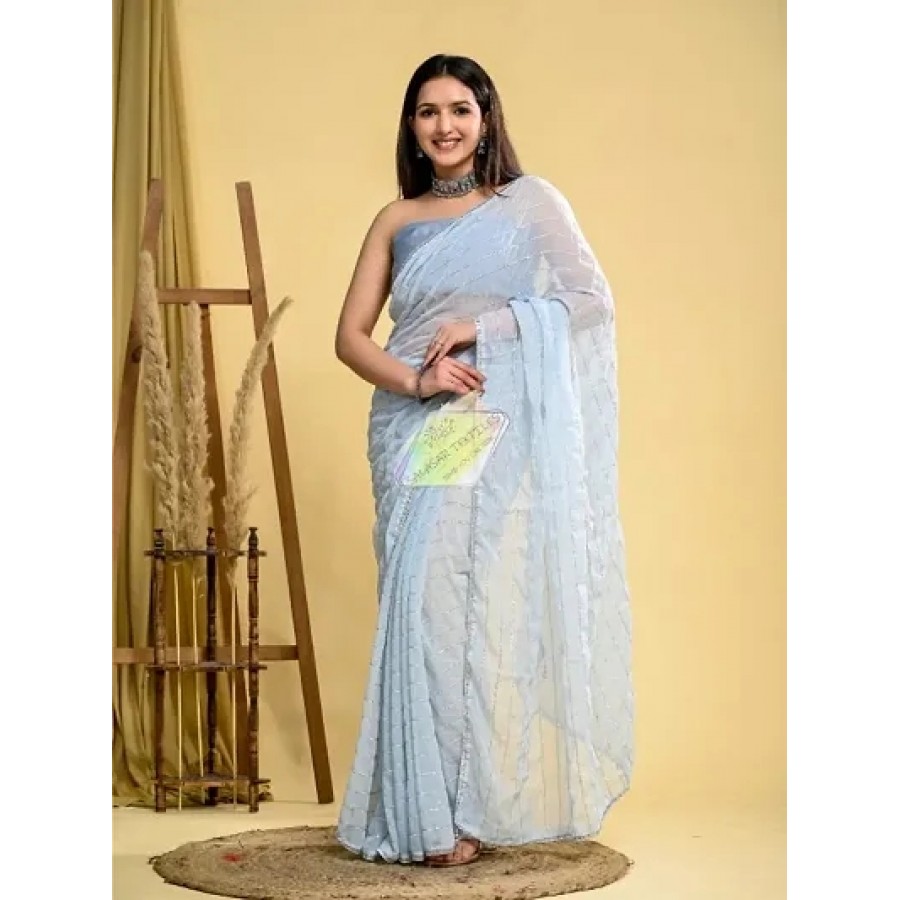 Pure Georgette Partywear Saree With Blouse Piece