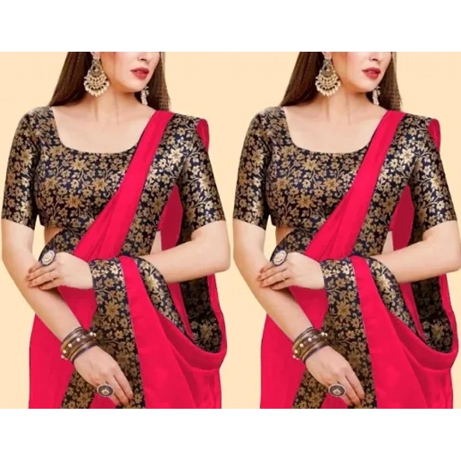 Soft Silk Lace Work Saree With Unstitched blouse piece (Pack of 2)