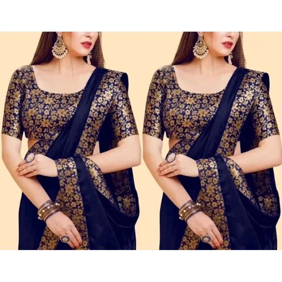 Soft Silk Lace Work Saree With Unstitched blouse piece (Pack of 2)