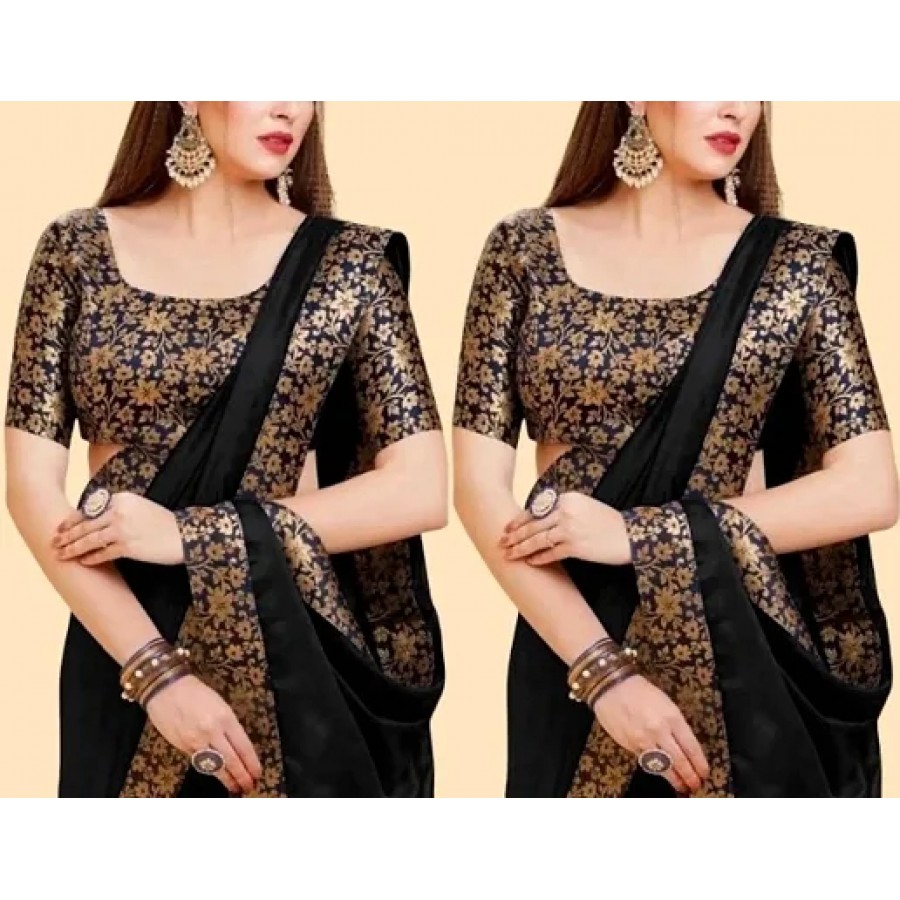 Soft Silk Lace Work Saree With Unstitched blouse piece (Pack of 2)