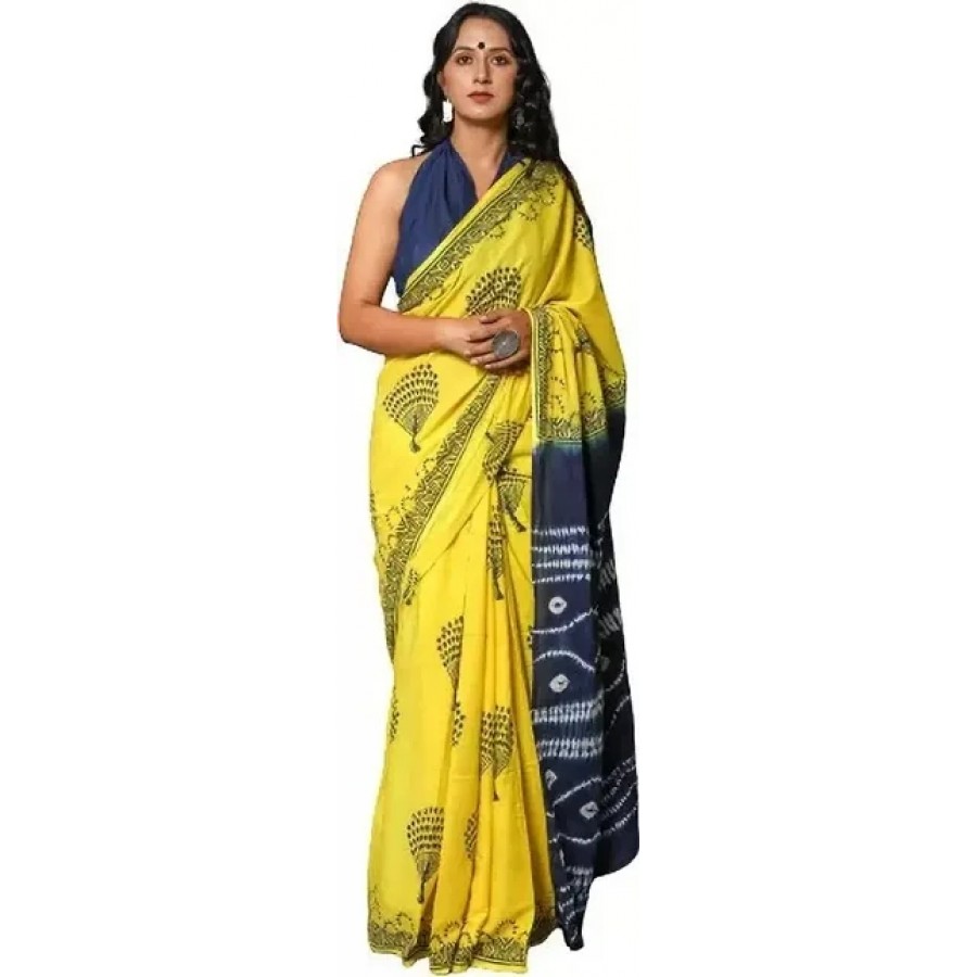 Stylish Cotton Printed Bollywood Sarees With Blouse Piece