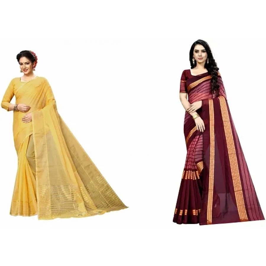 Stylish Fancy Art Silk Saree With Blouse Piece For Women Pack Of 2