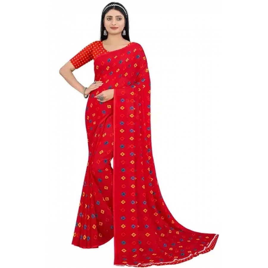 Stylish Georgette Multicoloured Printed Saree with Blouse piece