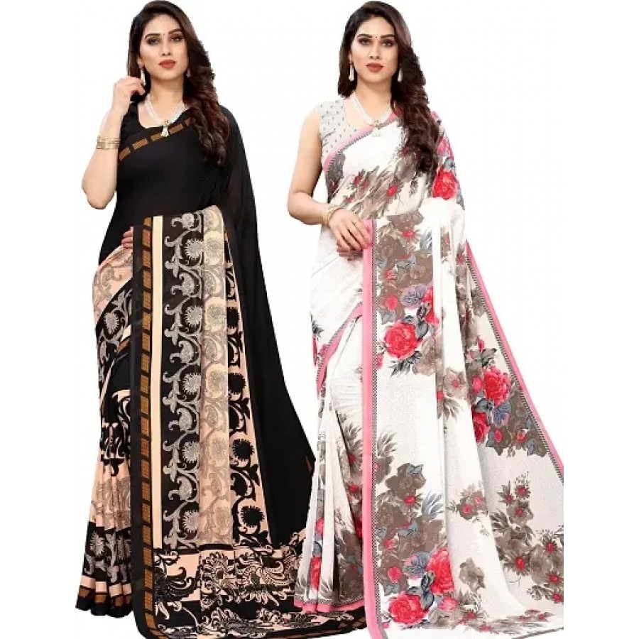 Stylish Multicoloured Art Silk Saree With Blouse Piece For Women Pack Of 2