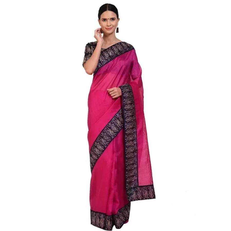 Stylish Silk Blend Pink Daily Wear Saree with Blouse piece For Women Pack Of 1