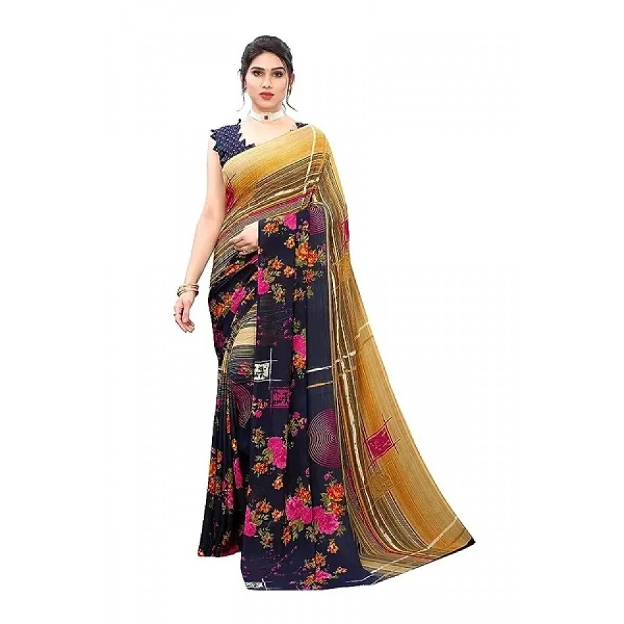 Stylish Women Georgette Blend Printed Saree with Blouse piece