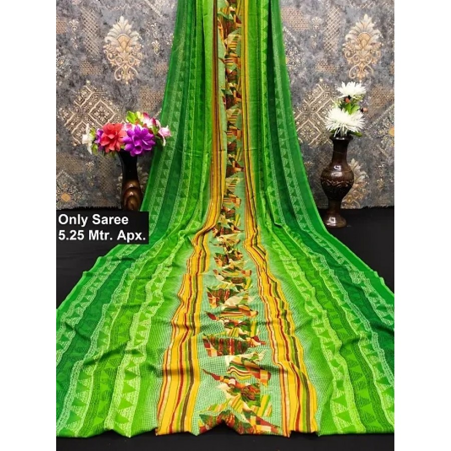 Trendy Green Georgette Printed Saree Without Blouse