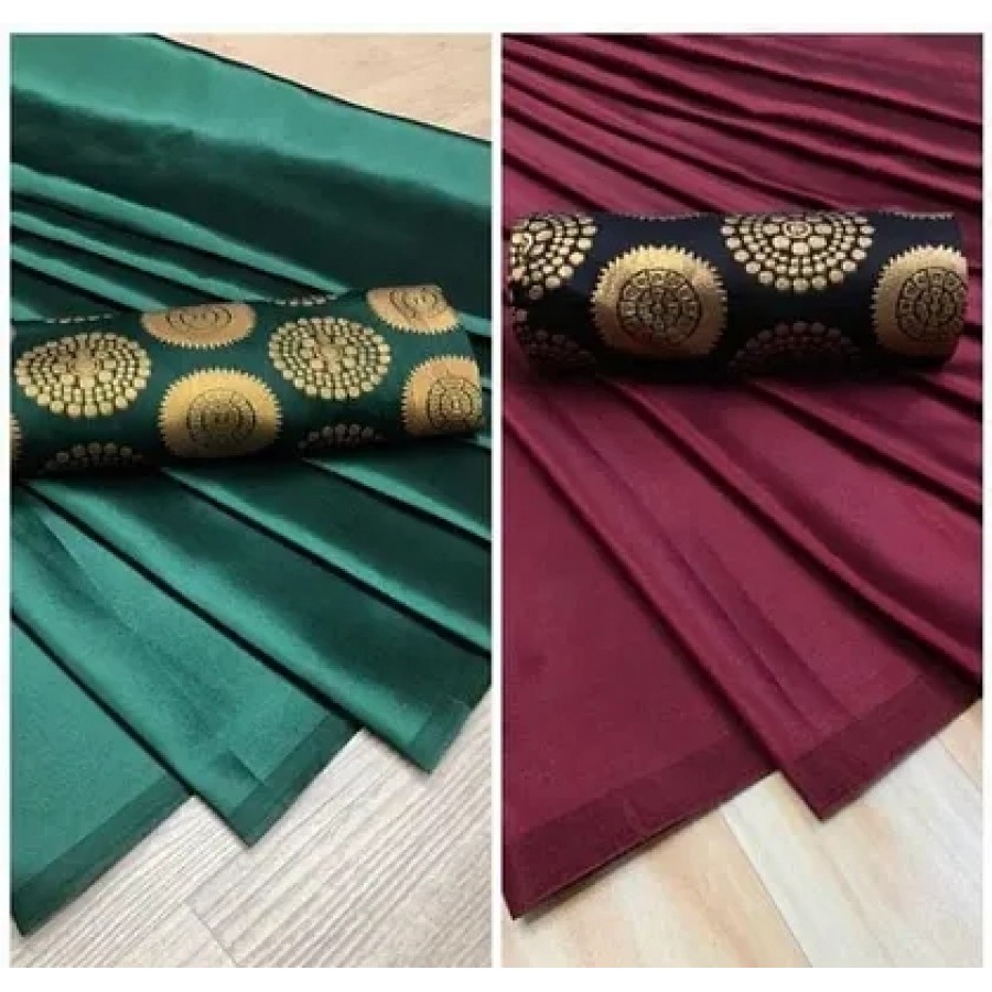 Trendy Satin Solid Saree With Blouse Piece Pack Of 2