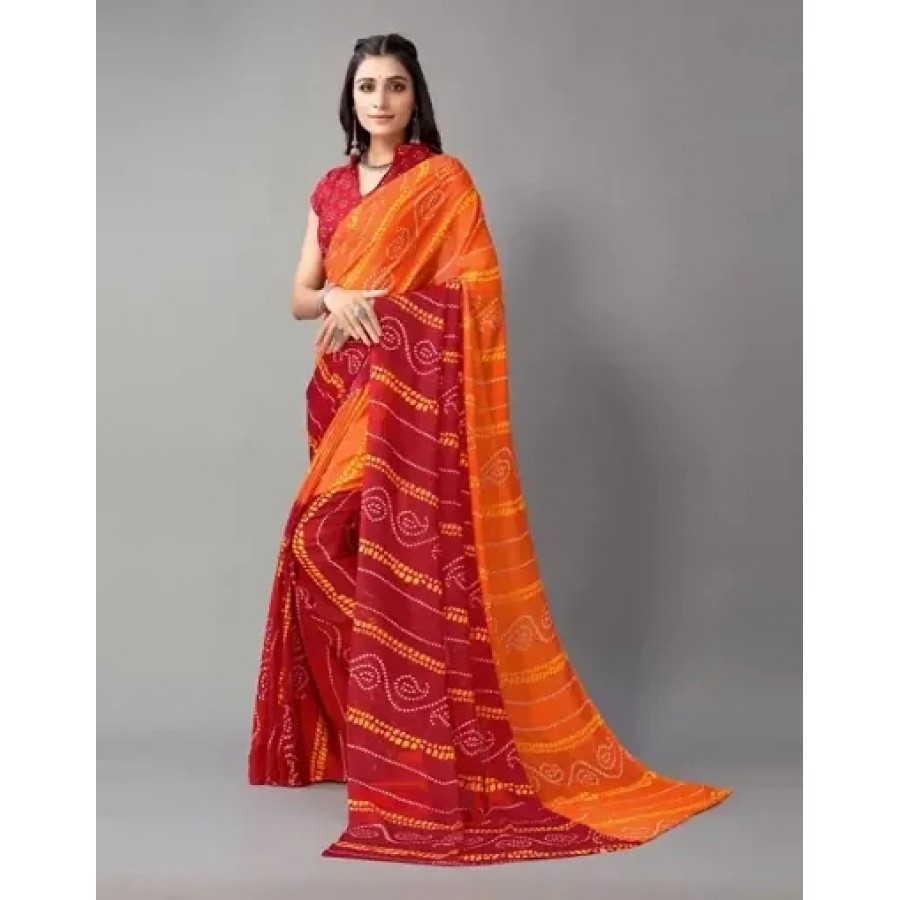 WOMANS PRINTED GEORGETTE SAREE WITH BLOUSE PIECE