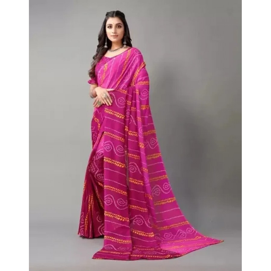 WOMANS PRINTED GEORGETTE SAREE WITH BLOUSE PIECE