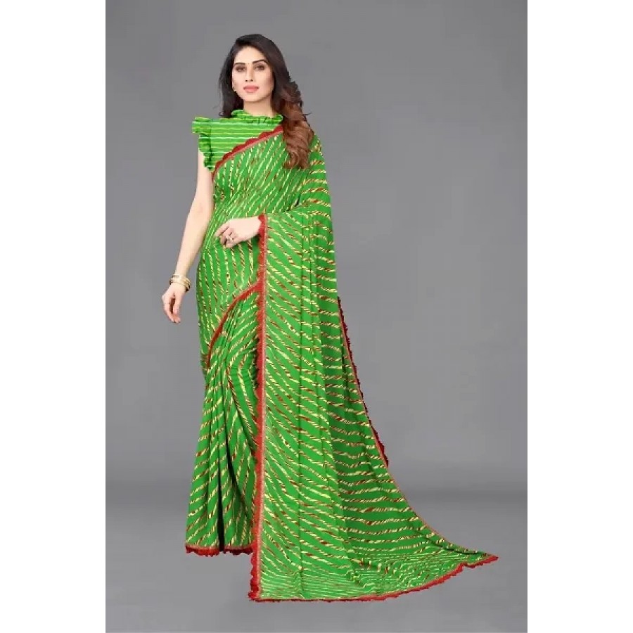 Women Georgette printed leriya saree with  Unstitched Blouse Piecee green