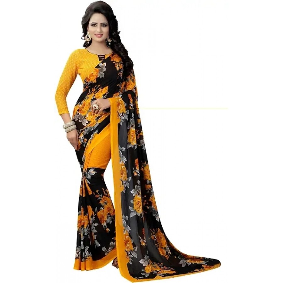 Women Stylish Art Silk Printed Saree with Blouse piece