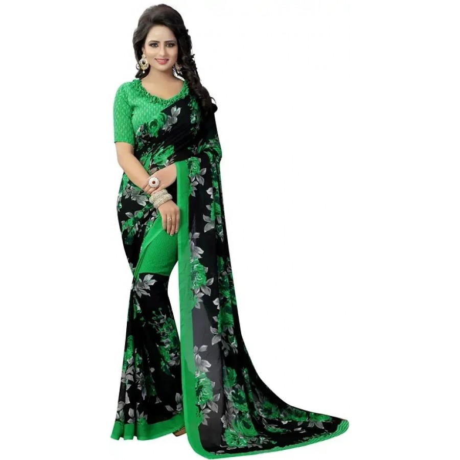 Women Stylish Georgette Printed Saree with Blouse piece