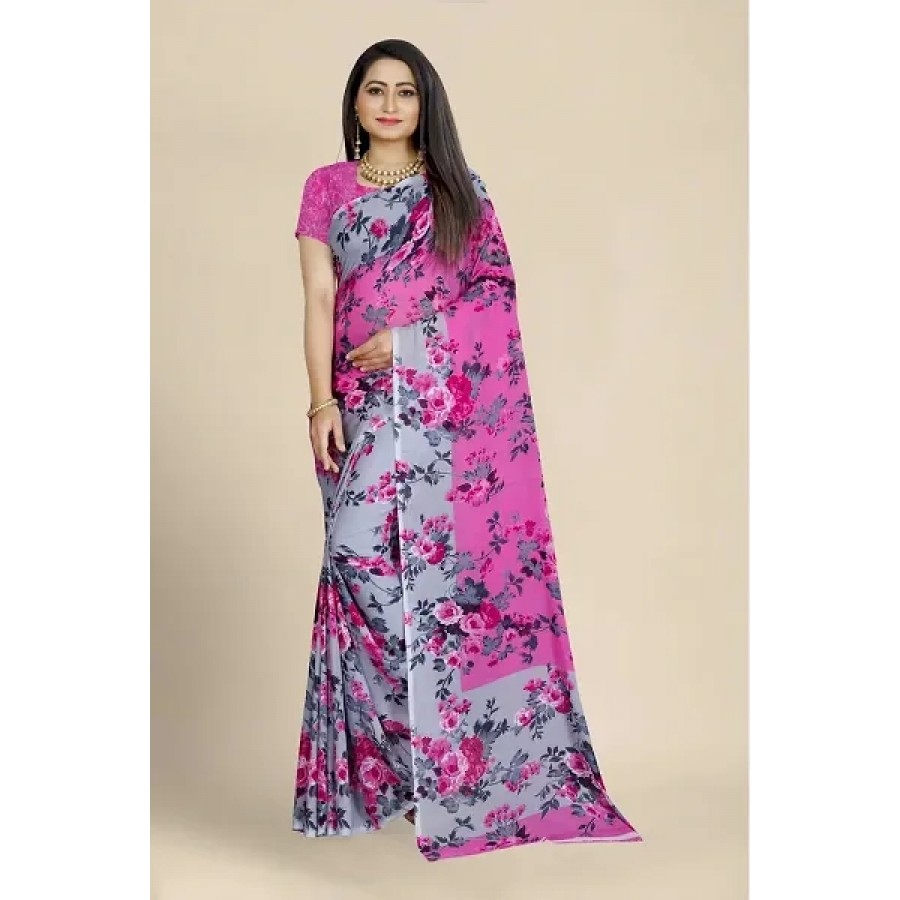 Women Stylish Georgette Printed Saree with Blouse piece