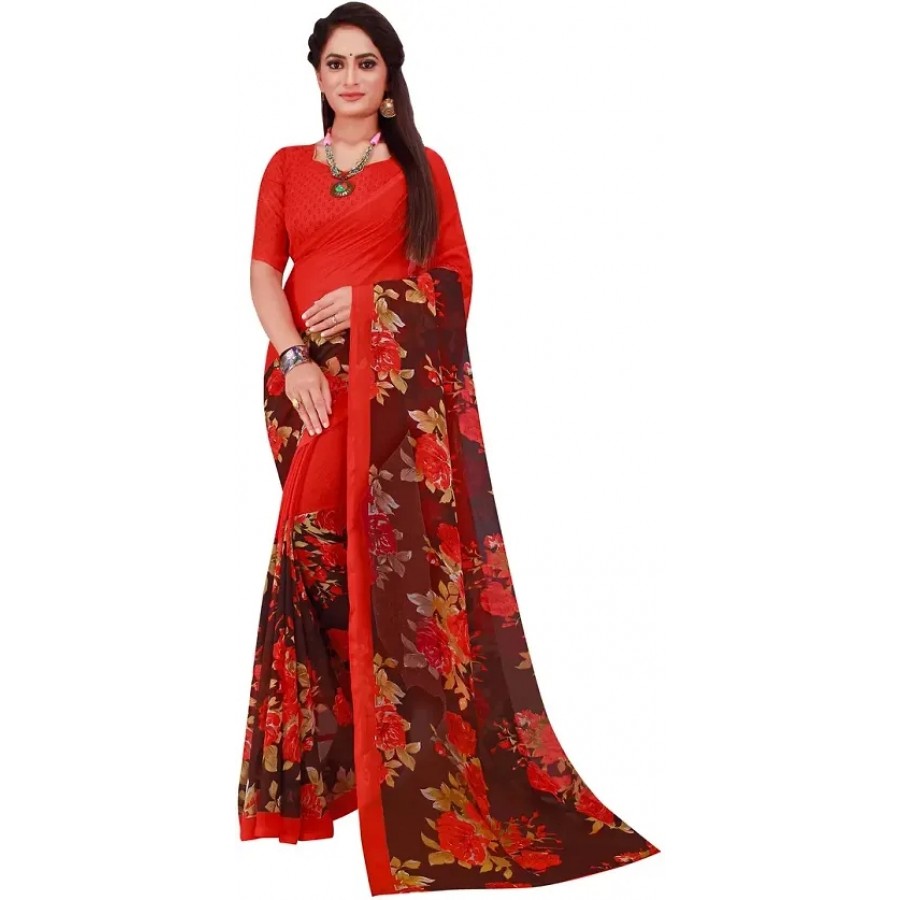 Women Stylish Georgette Printed Saree with Blouse piece