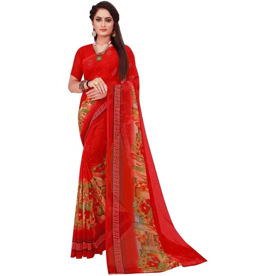 Women Stylish Georgette Printed Saree with Blouse piece