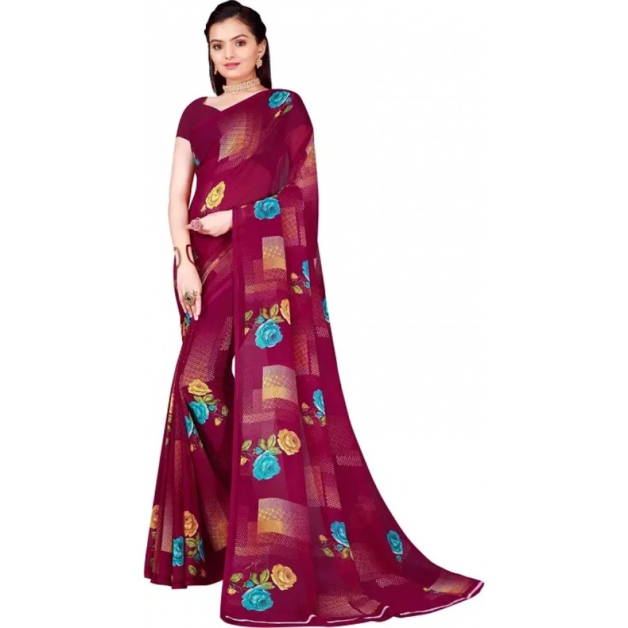 Women Stylish Georgette Printed Saree with Blouse piece