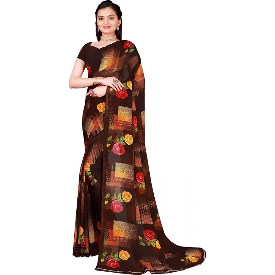 Women Stylish Georgette Printed Saree with Blouse piece