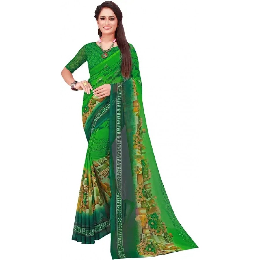 Women Stylish Georgette Printed Saree with Blouse piece