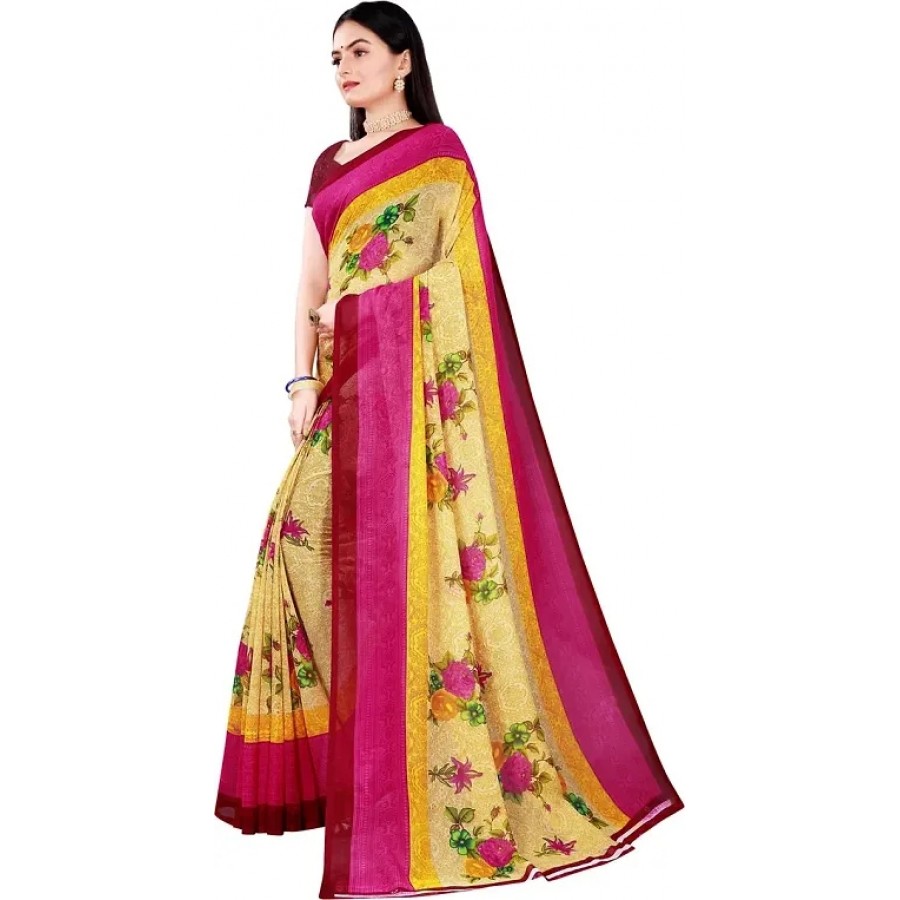 Women Stylish Georgette Printed Saree with Blouse piece