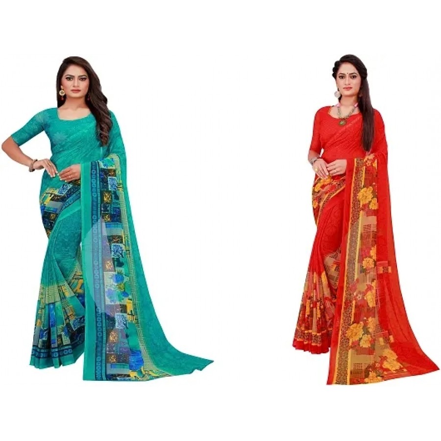 Women Stylish Georgette Printed Saree with Blouse piece