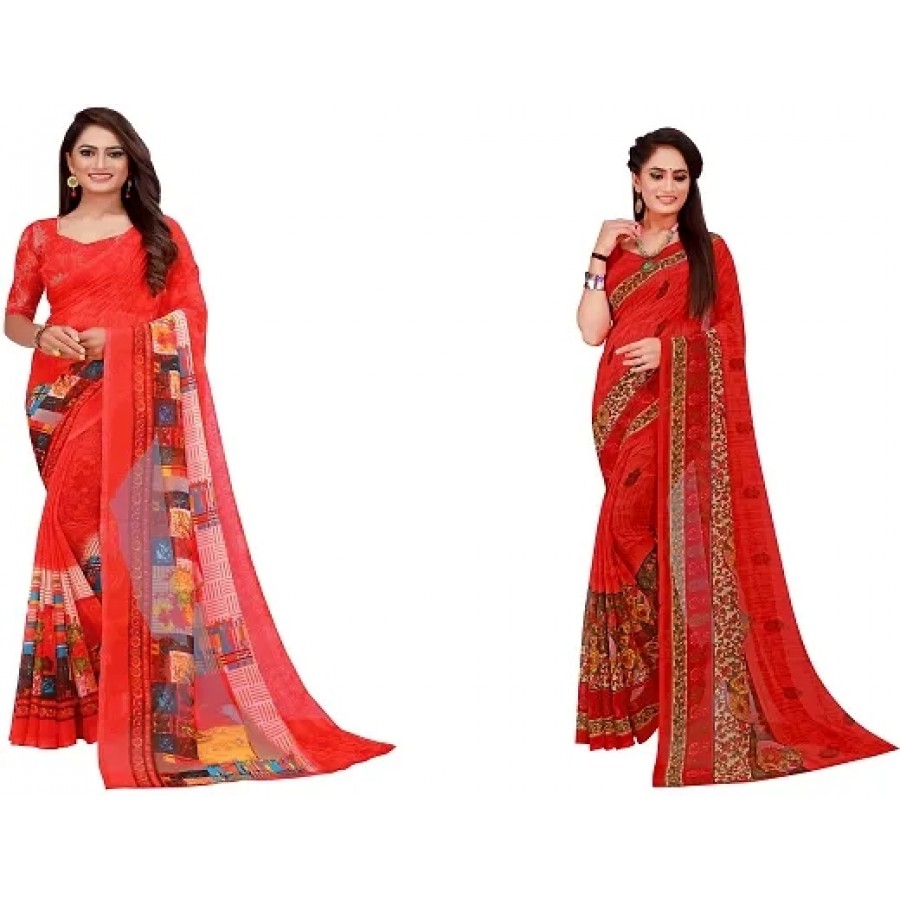 Women Stylish Georgette Printed Saree with Blouse piece