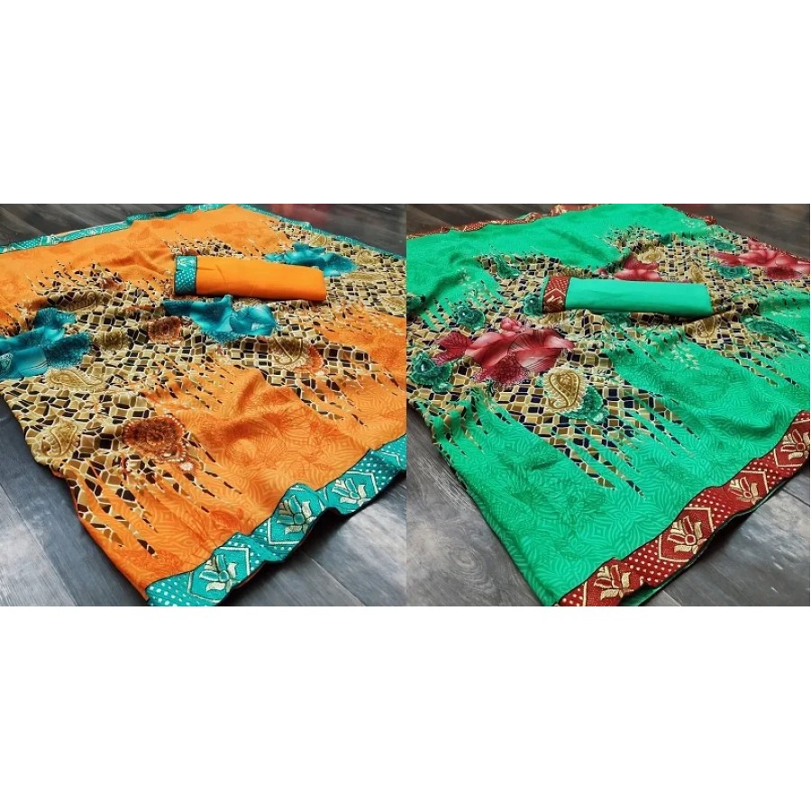 Women's Beautiful Multicoloured Printed Georgette Saree with Blouse piece (Pack of 2)