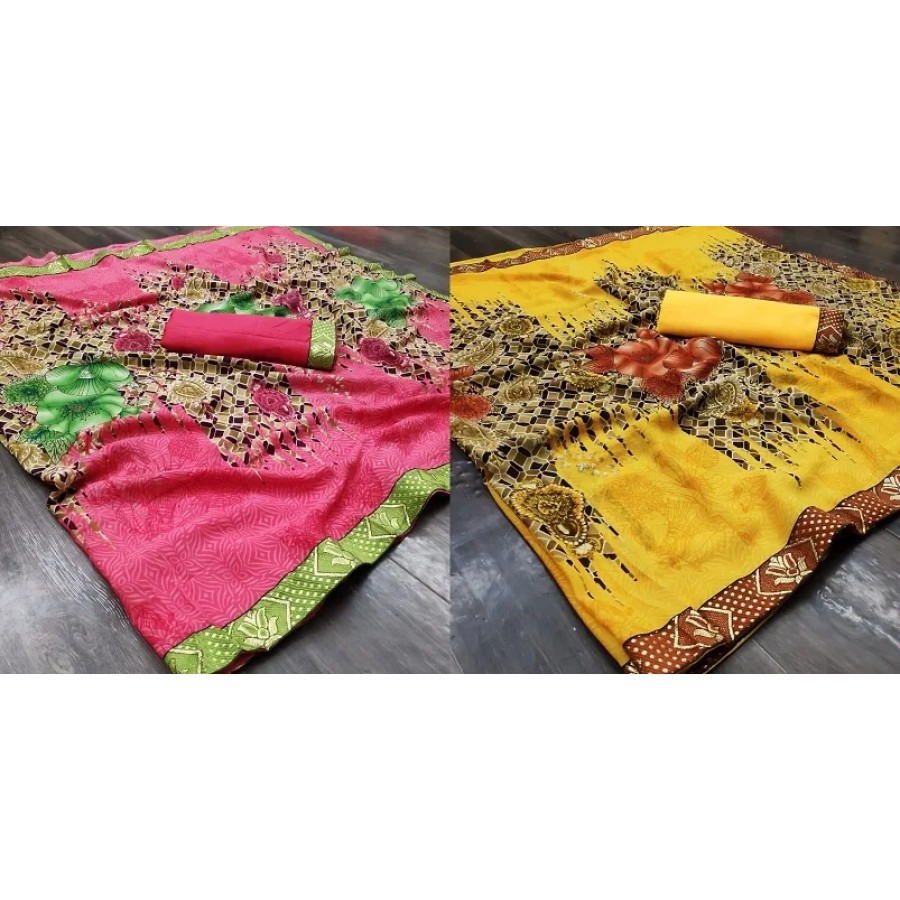 Women's Beautiful Multicoloured Printed Georgette Saree with Blouse piece (Pack of 2)