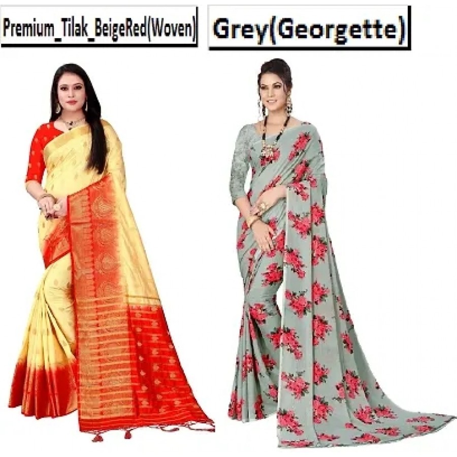 Women's Georgette  Woven Flower Printed Sarees with Blouse Piece (Pack of 2)