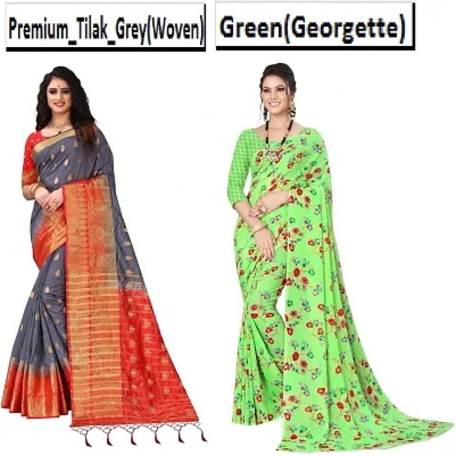 Women's Georgette  Woven Flower Printed Sarees with Blouse Piece (Pack of 2)