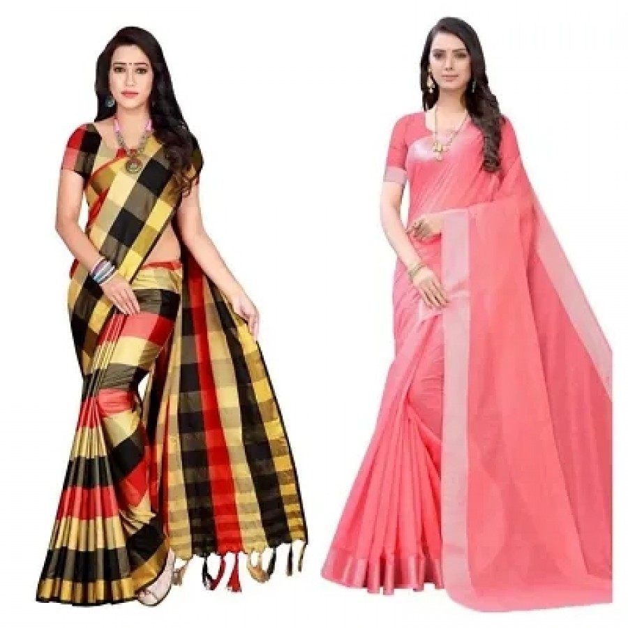 pack of 2 cotton silk saree with blouse