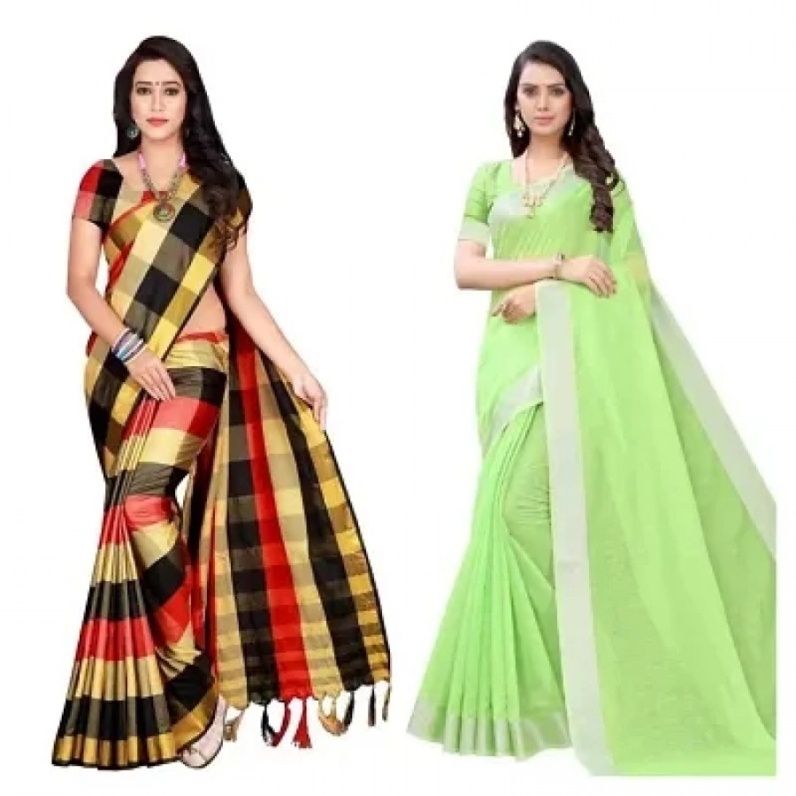 pack of 2 cotton silk saree with blouse