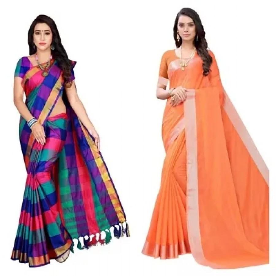 pack of 2 cotton silk saree with blouse