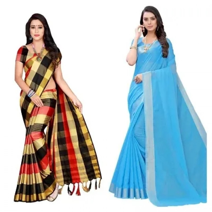 pack of 2 cotton silk saree with blouse