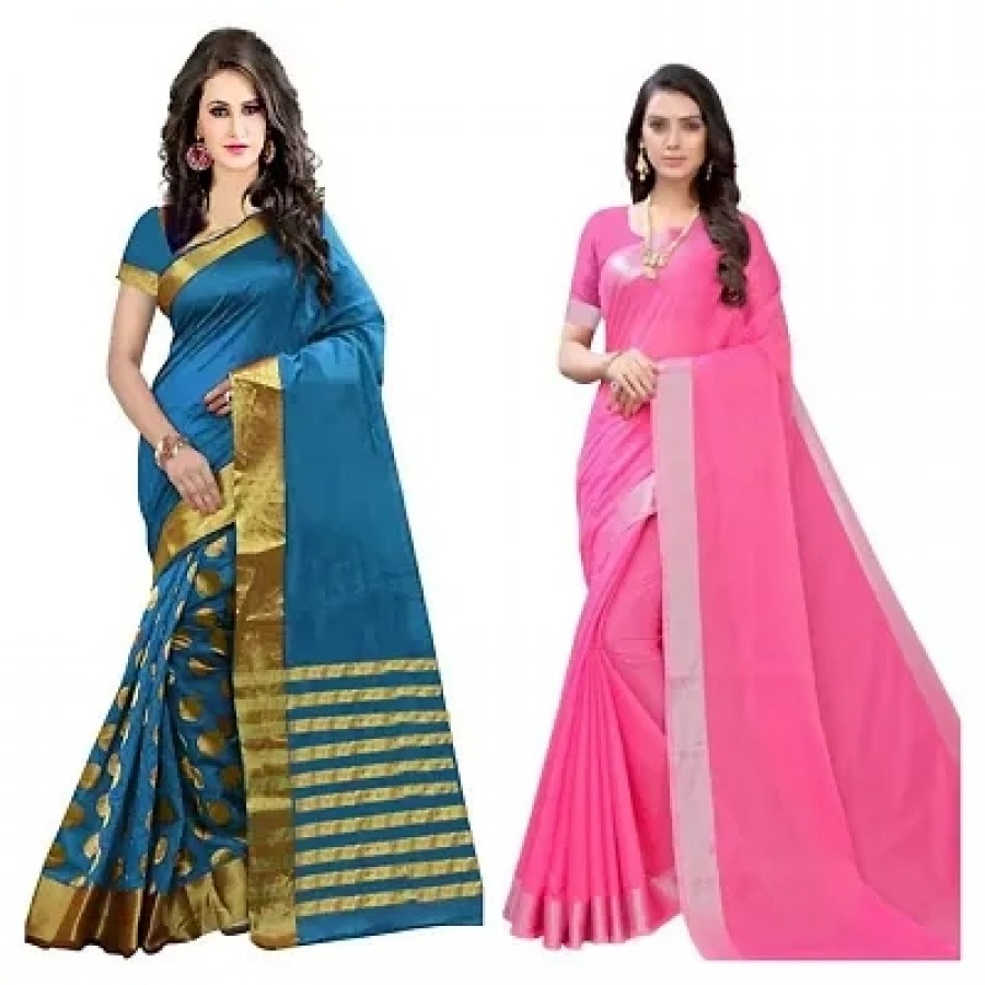 pack of 2 cotton silk saree with blouse