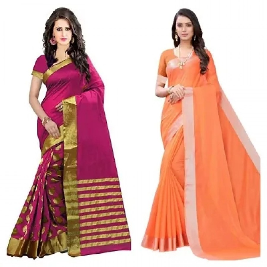 pack of 2 cotton silk saree with blouse