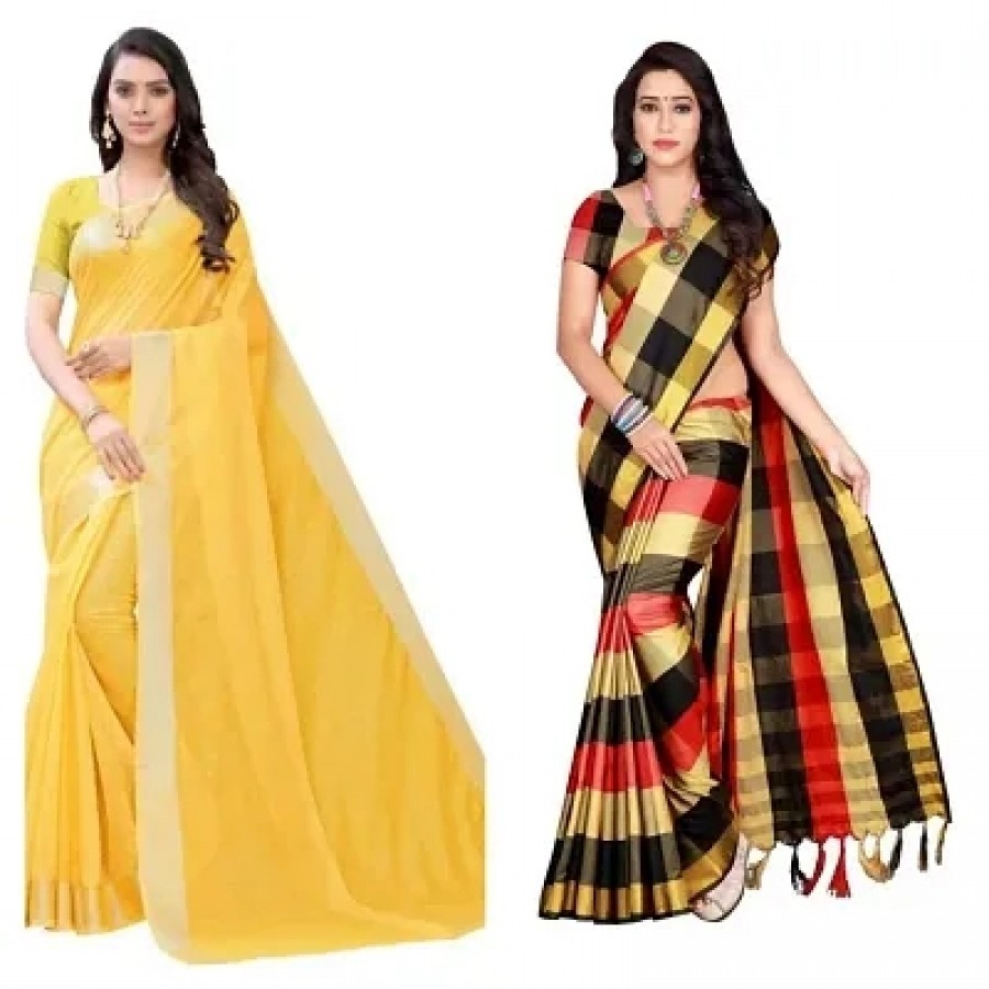 pack of 2 cotton silk saree with blouse