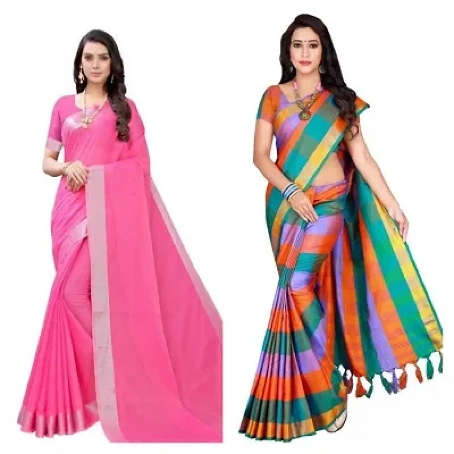 pack of 2 cotton silk saree with blouse