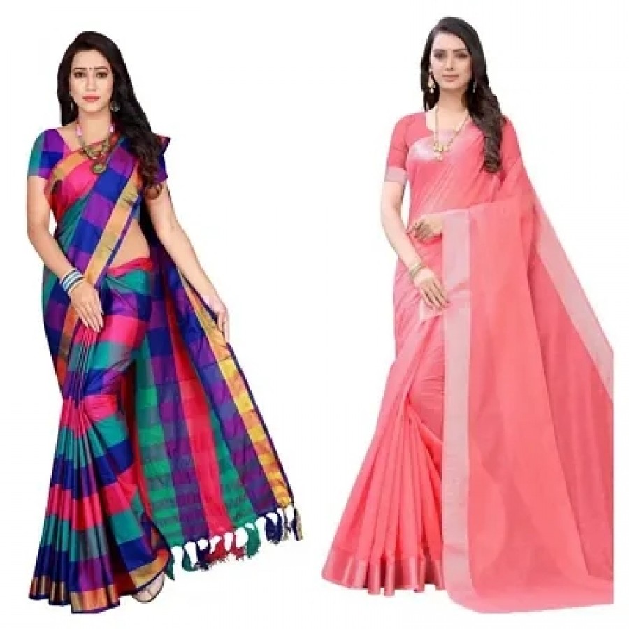 pack of 2 cotton silk saree with blouse