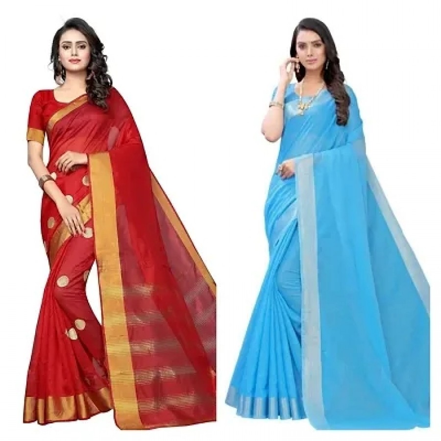 pack of 2 cotton silk saree with blouse