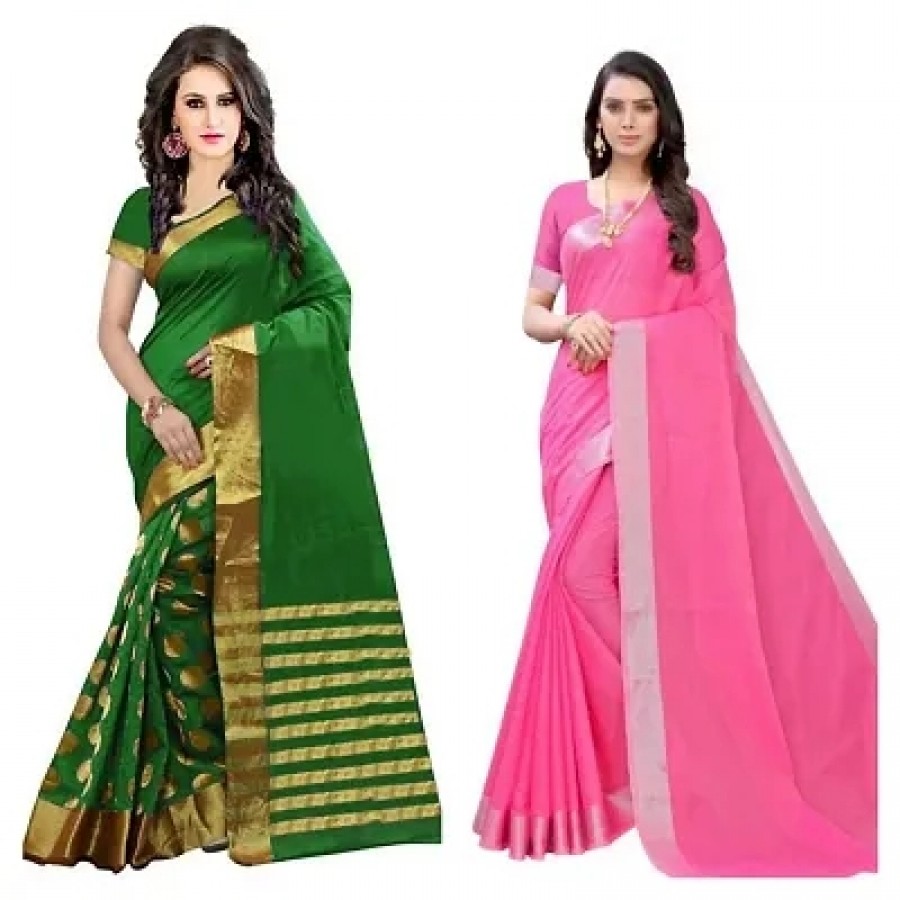 pack of 2 cotton silk saree with blouse