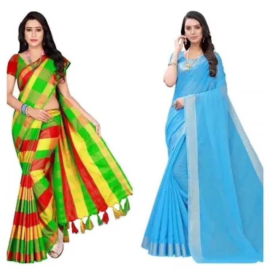 pack of 2 cotton silk saree with blouse