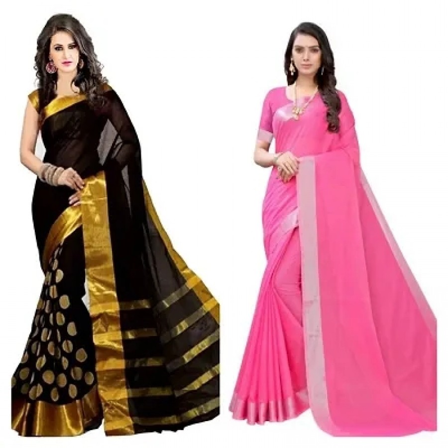 pack of 2 cotton silk saree with blouse